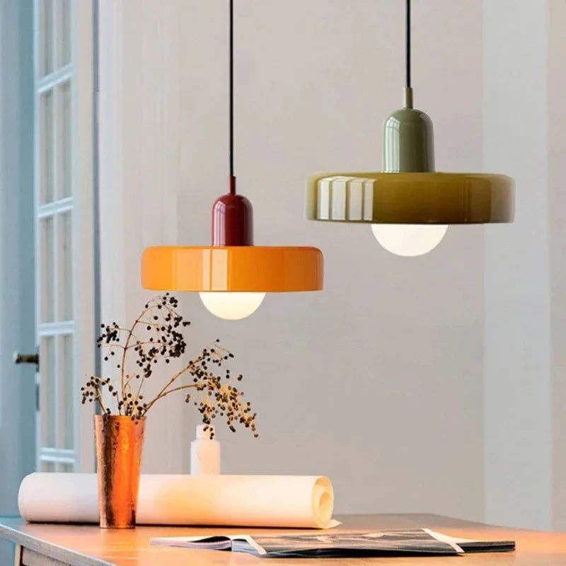 Retro Bauhaus Fluted Glass Chandelier
