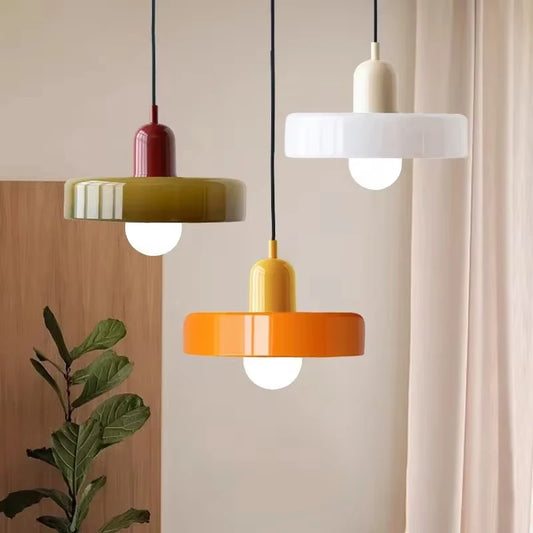 Retro Bauhaus Fluted Glass Chandelier